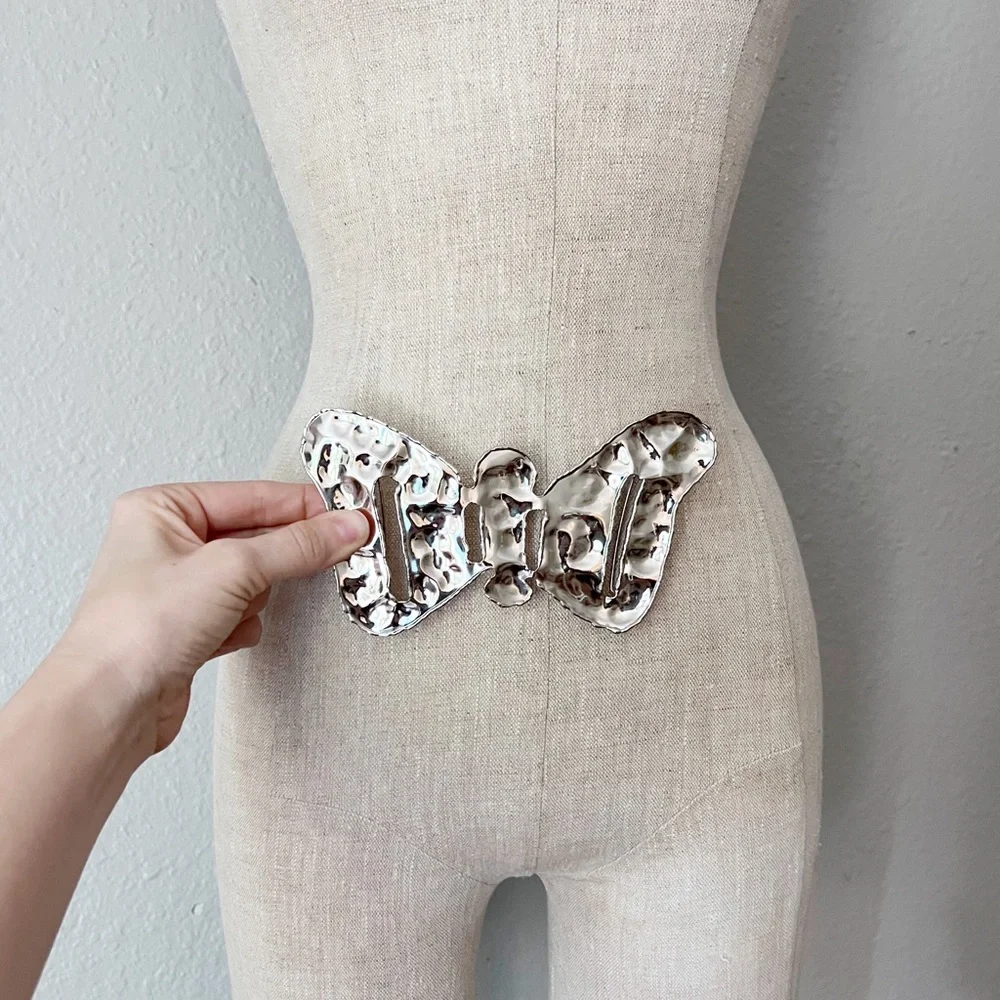 VINTAGE Butterfly Silver Handmade Belt Sash Slide Buckle